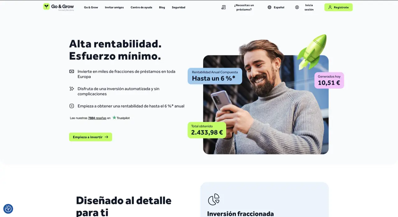 Calculadora de inversión en la portada de Bondora Go & Grow con rentabilidad objetivo del 6 %