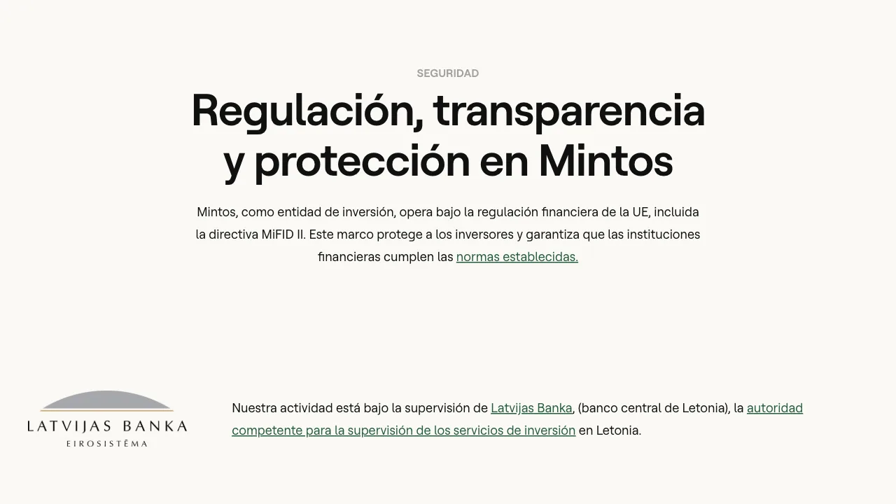 Mintos bajo supervisión de la Latvijas Banka con licencia MiFID II y protección al inversor