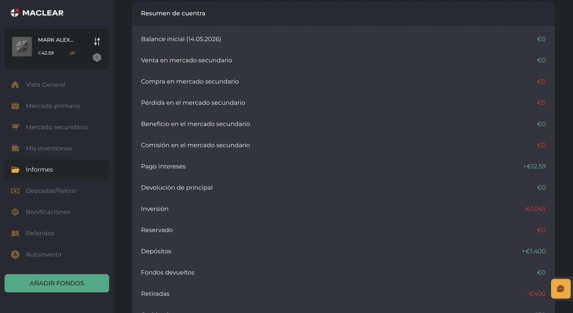 Statement fiscal anual de Maclear con los intereses cobrados: base para el Modelo 100 y control del Modelo 720 al superar los 50.000 € en el extranjero