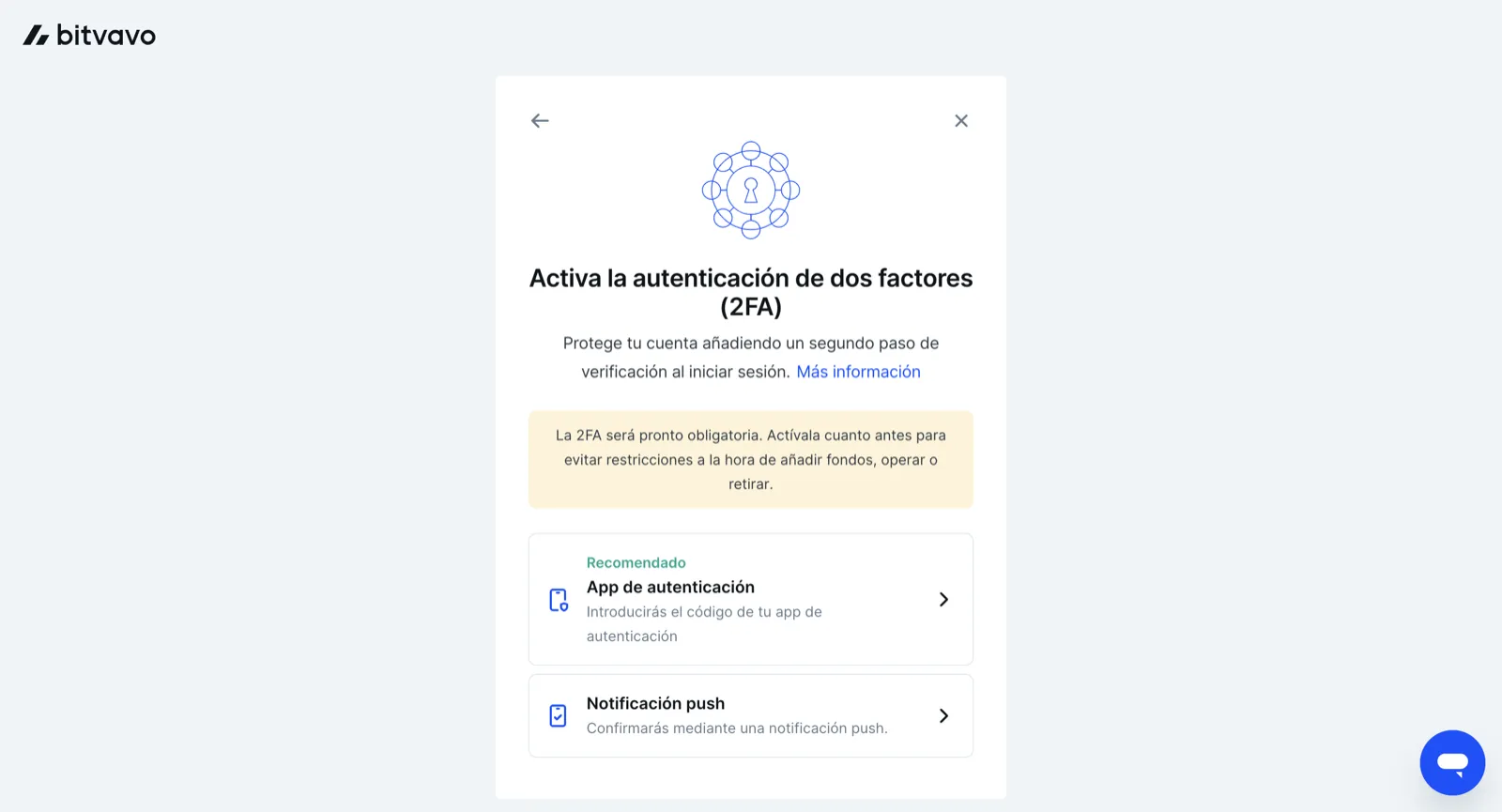Bitvavo activación de autenticación de dos factores (2FA) para proteger la cuenta