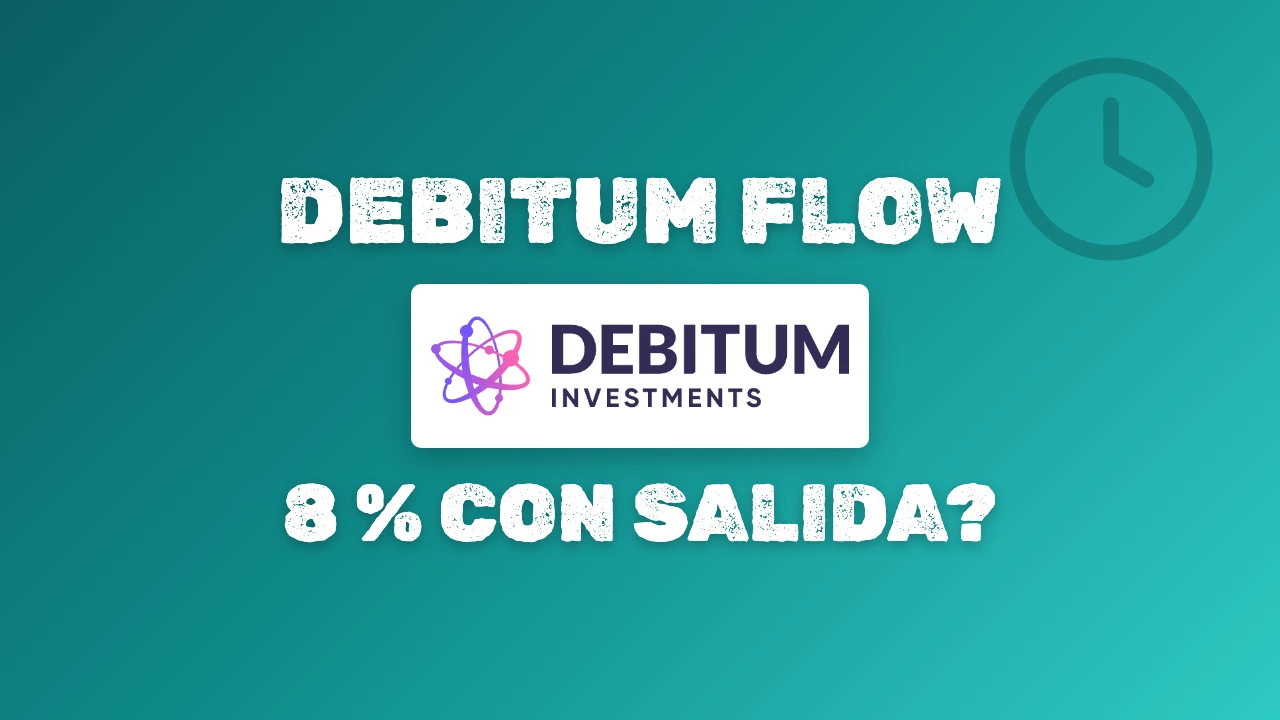 Logo de Debitum Investments bajo el titular Debitum Flow y la pregunta 8 % con salida sobre un degradado turquesa