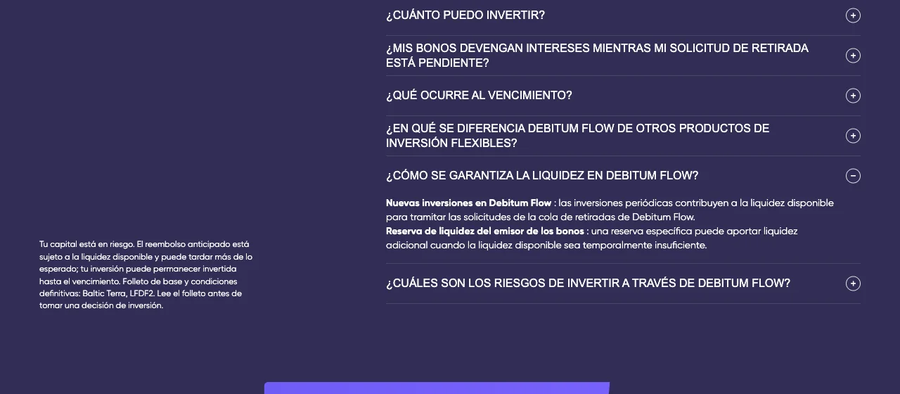 Debitum nombra las nuevas inversiones y una reserva de liquidez del emisor como las dos fuentes para las retiradas