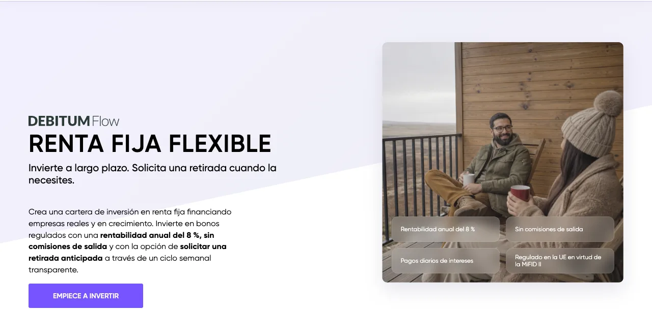 Debitum Flow como renta fija flexible con 8 por ciento anual, sin comisiones de salida y pagos diarios de intereses