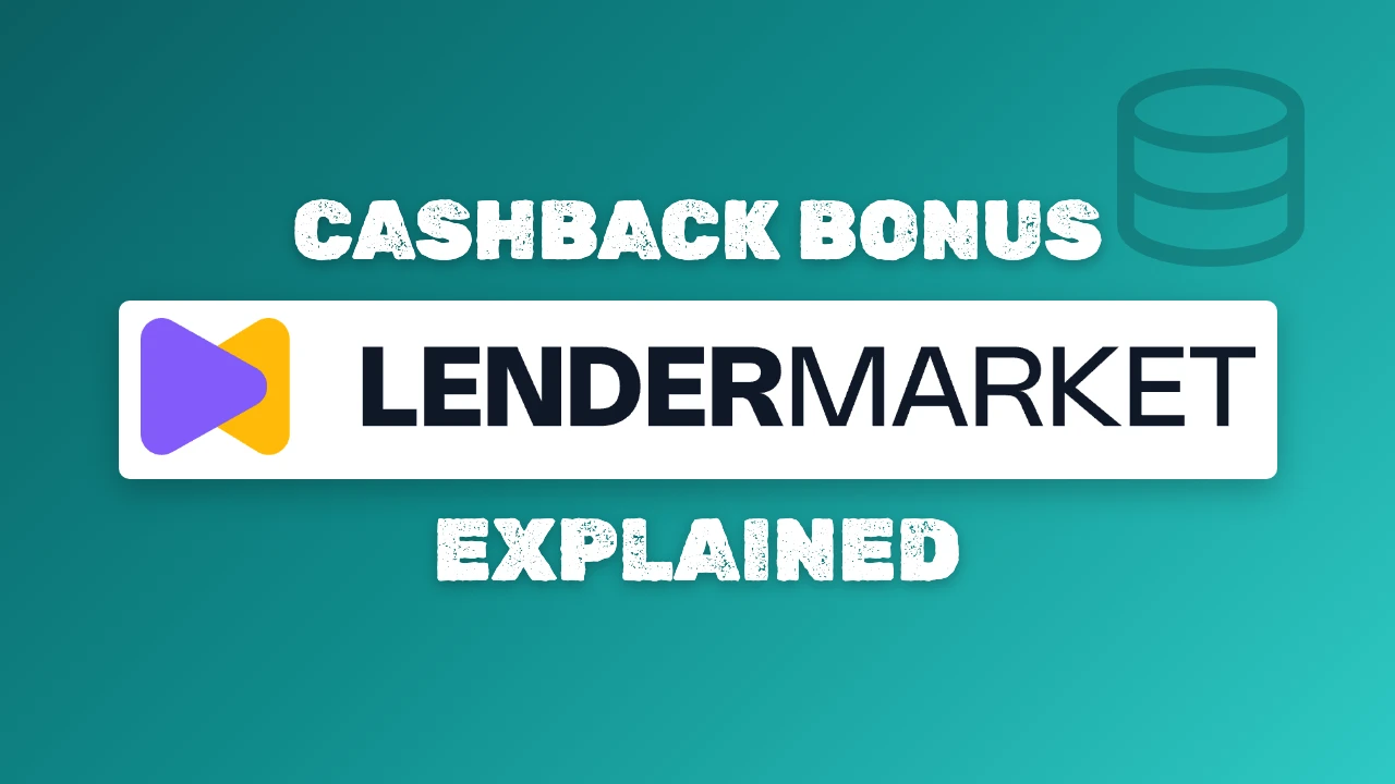Article cover on a teal gradient with the Lendermarket logo, a coin-stack icon and the headline Cashback bonus explained
