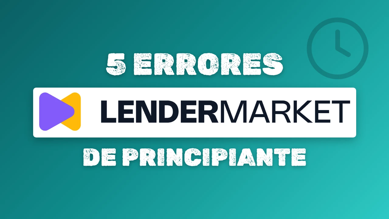 Logotipo de Lendermarket entre los textos 5 errores y de principiante, con un reloj sobre un degradado turquesa