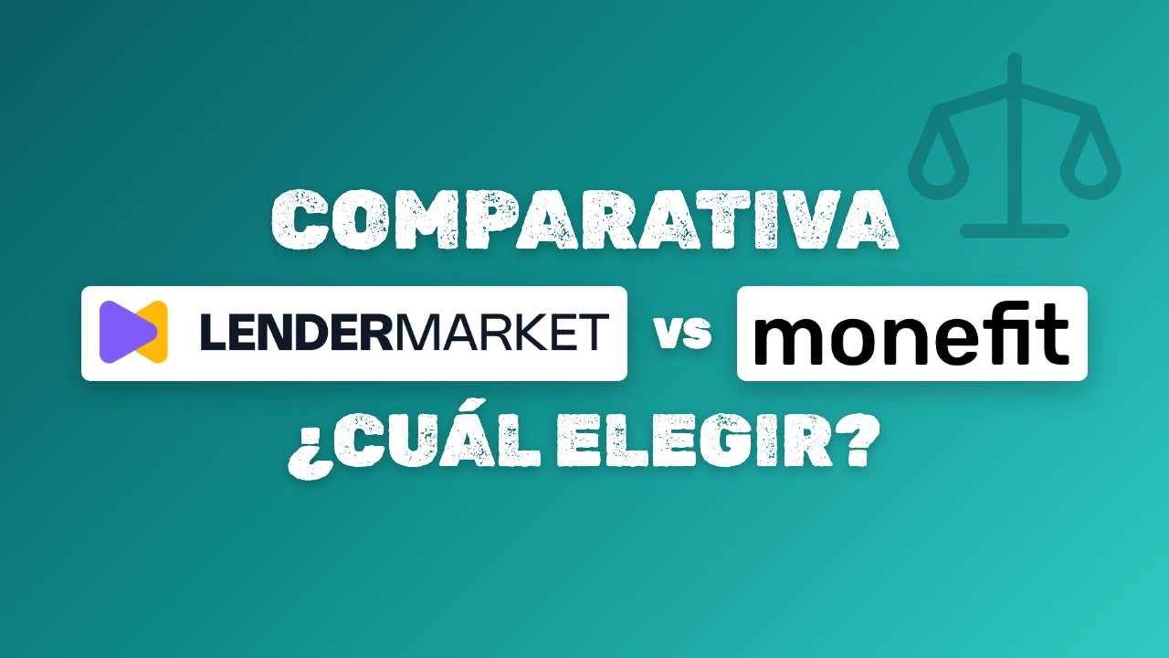 Logotipos de Lendermarket y Monefit enfrentados bajo el título Comparativa y sobre la pregunta ¿Cuál elegir? en un degradado turquesa