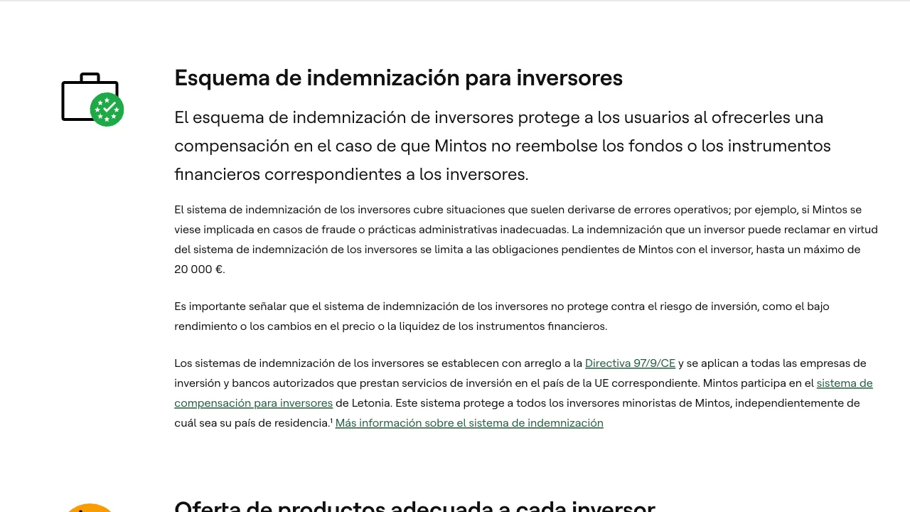 Mintos con licencia MiFID II y esquema letón de indemnización al inversor hasta 20.000 €
