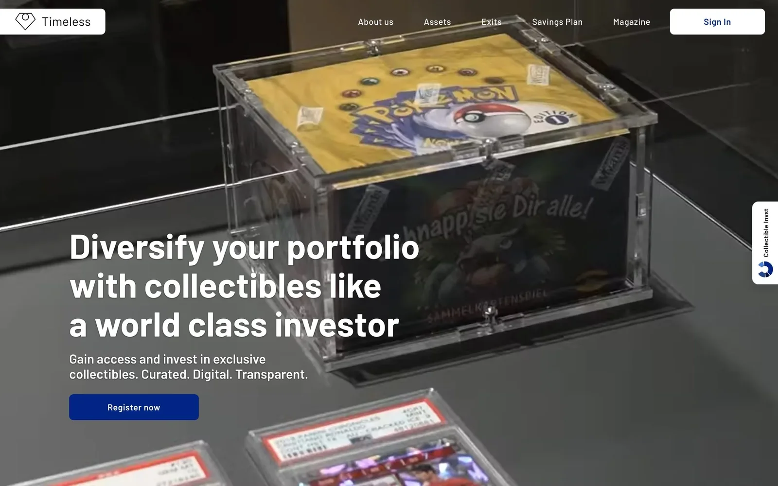 Página principal de Timeless: registro y acceso al catálogo de coleccionables tokenizados