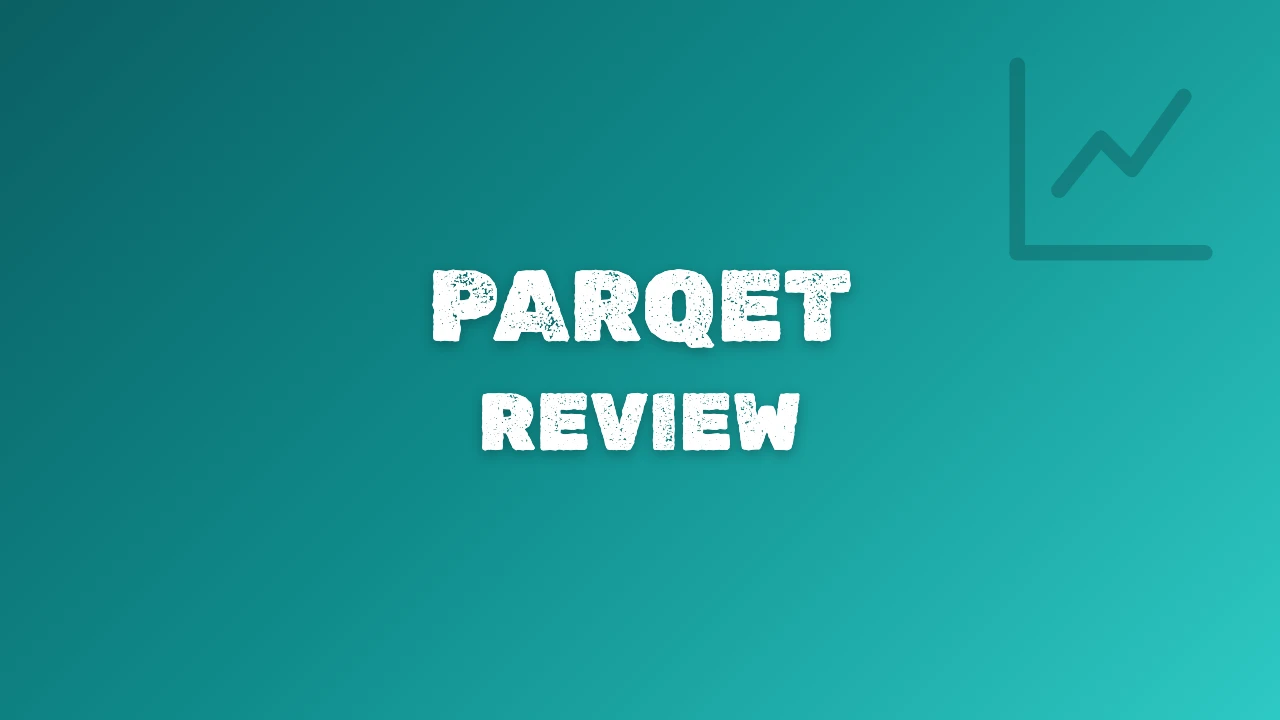 Article cover on a teal gradient with a chart icon and the headline Parqet Review