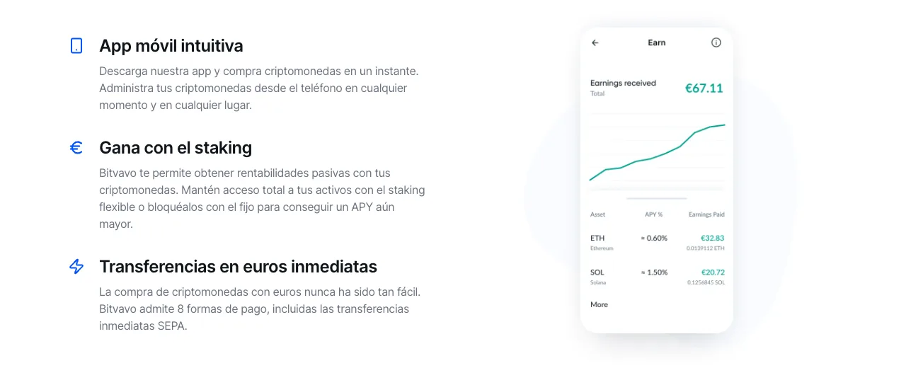 Bitvavo: staking flexible o fijo con recompensas mostradas en la app